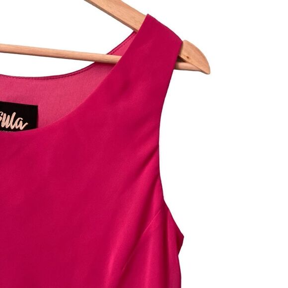 Vintage Ursula of Switzerland Chiffon Tulip Tiered Hem Sheath Dress in Pink 12 - Picture 6 of 9